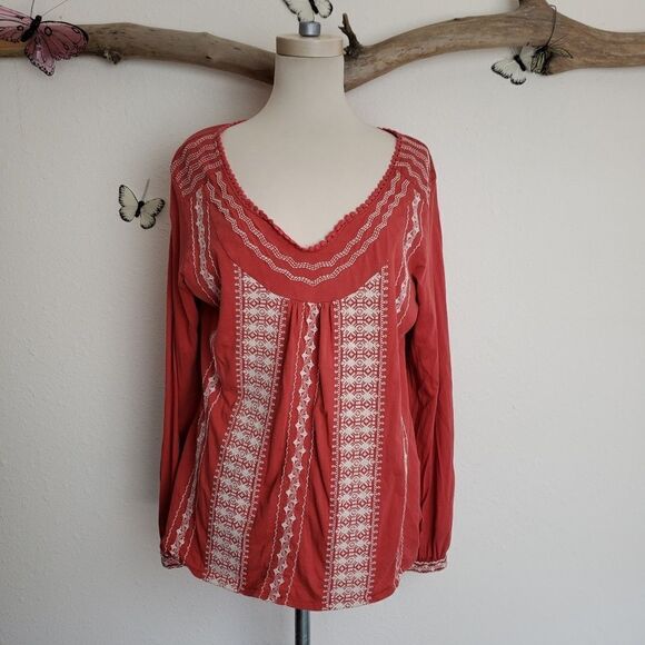 Lucky brand peasant style boho embroidered top - Picture 1 of 8